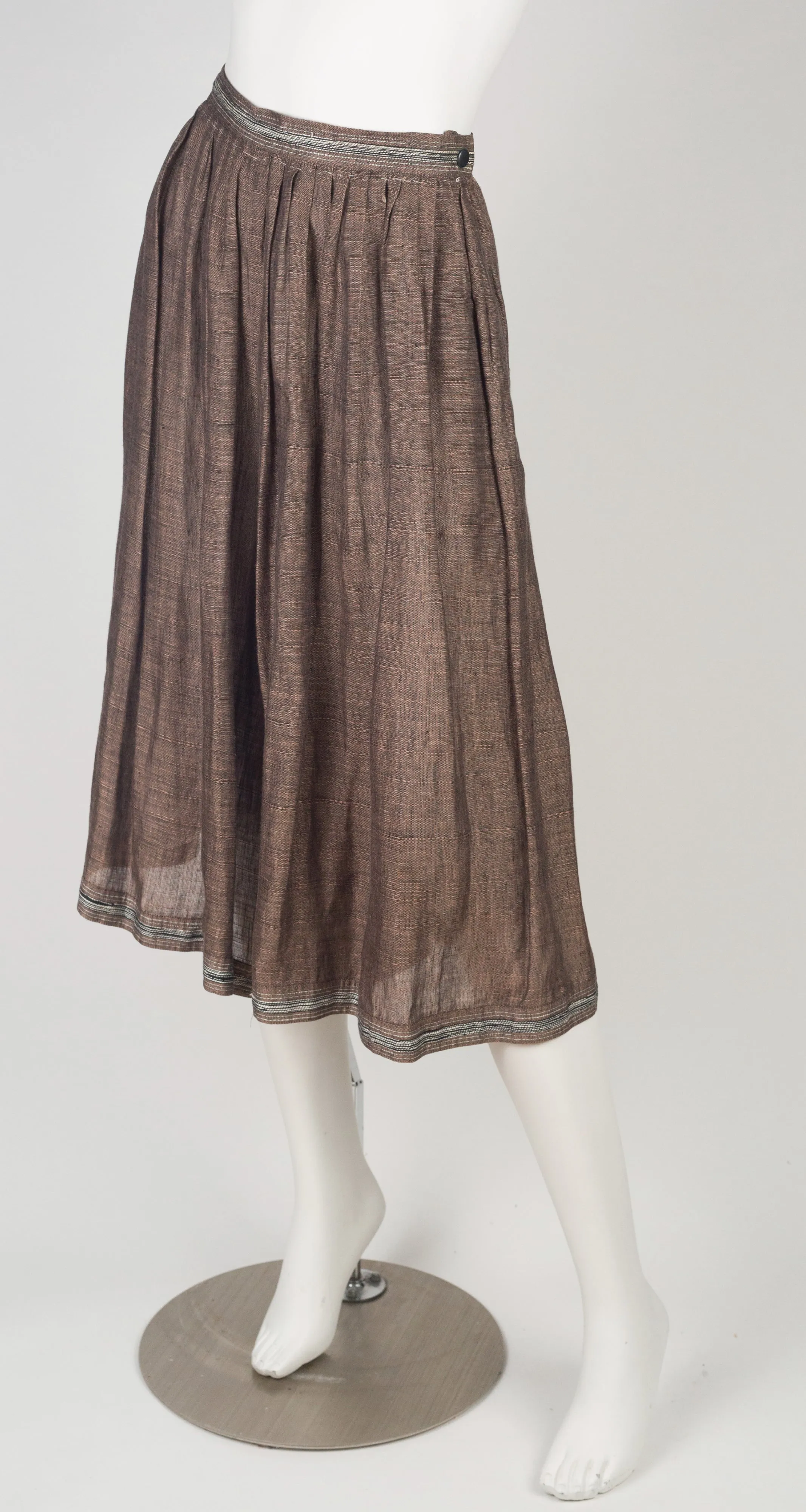 1980s Brown Linen Three-Piece Culottes Outfit