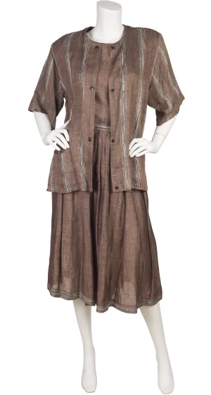 1980s Brown Linen Three-Piece Culottes Outfit