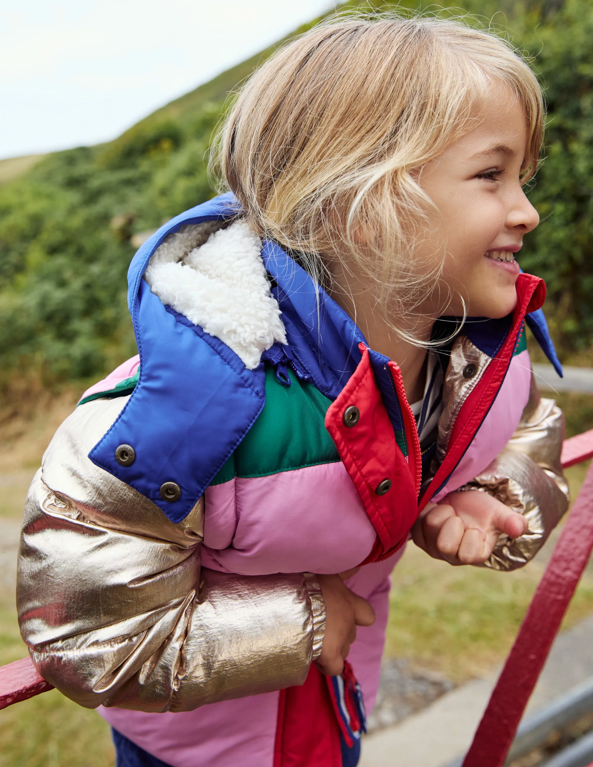 2-in-1 Padded Coat-Multi Metallic Colourblock