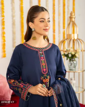 3 Piece Cotton Satin Embroidered Suit | 2218-AF-CT.ST