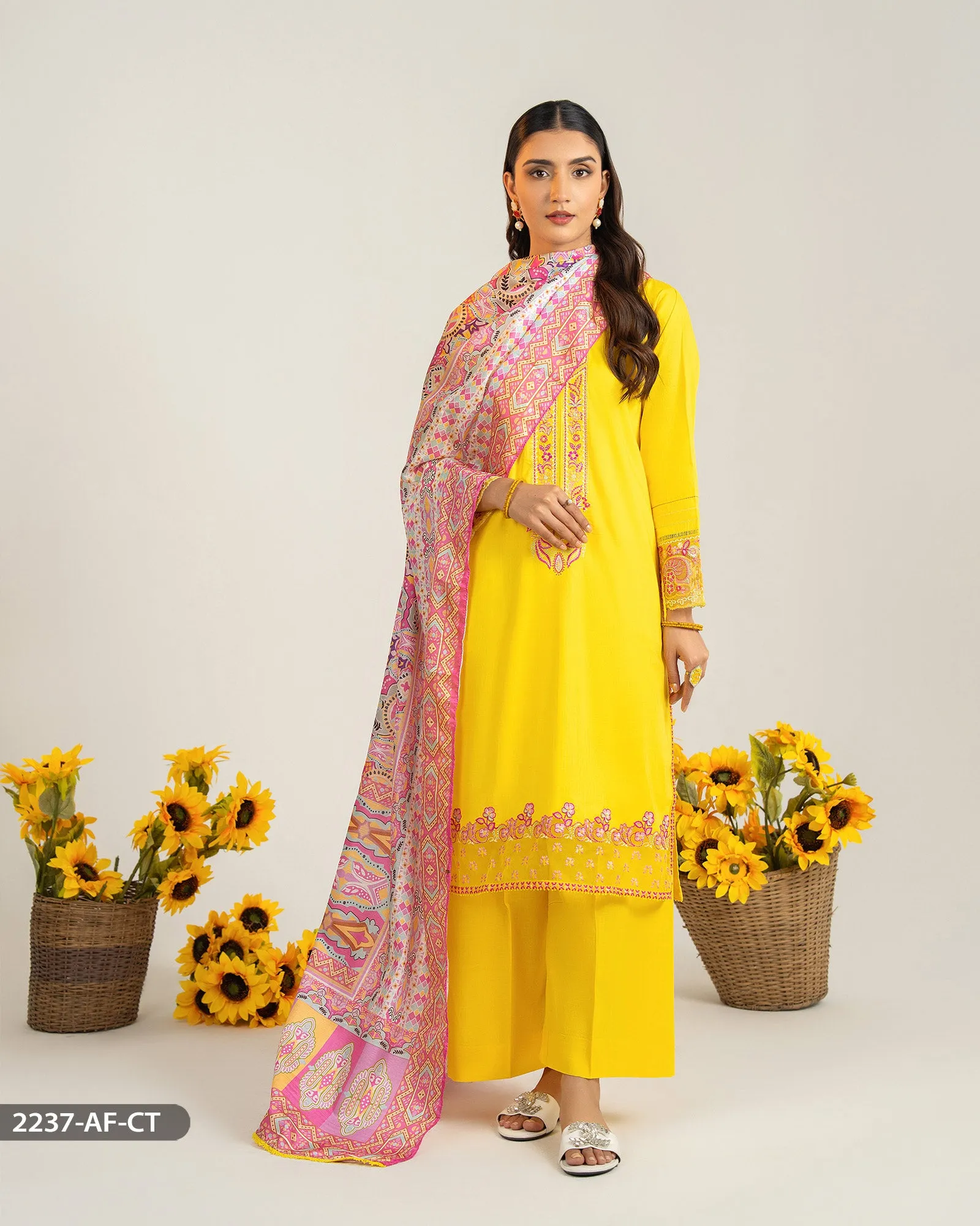 3 Piece Embroidered Suit | 2237-AF-C.SLUB