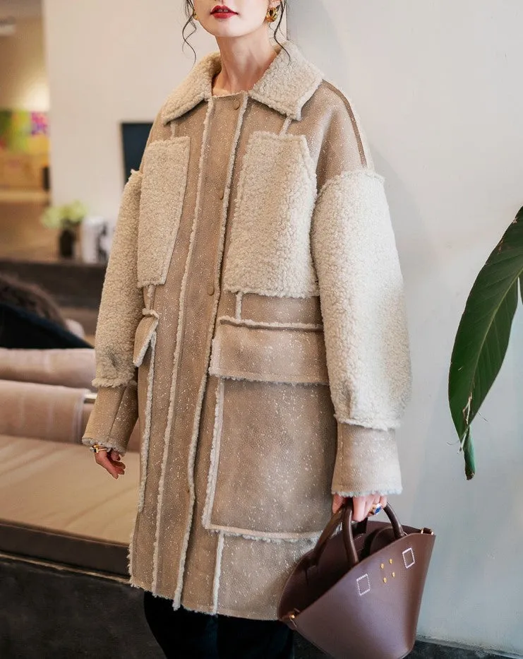 8GIRLS DESIGN BORG LINED FAUX SUEDE COAT