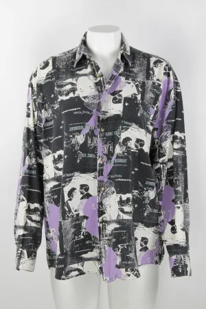90s Long sleeve viscose shirt - Nat King Cole pattern - XL