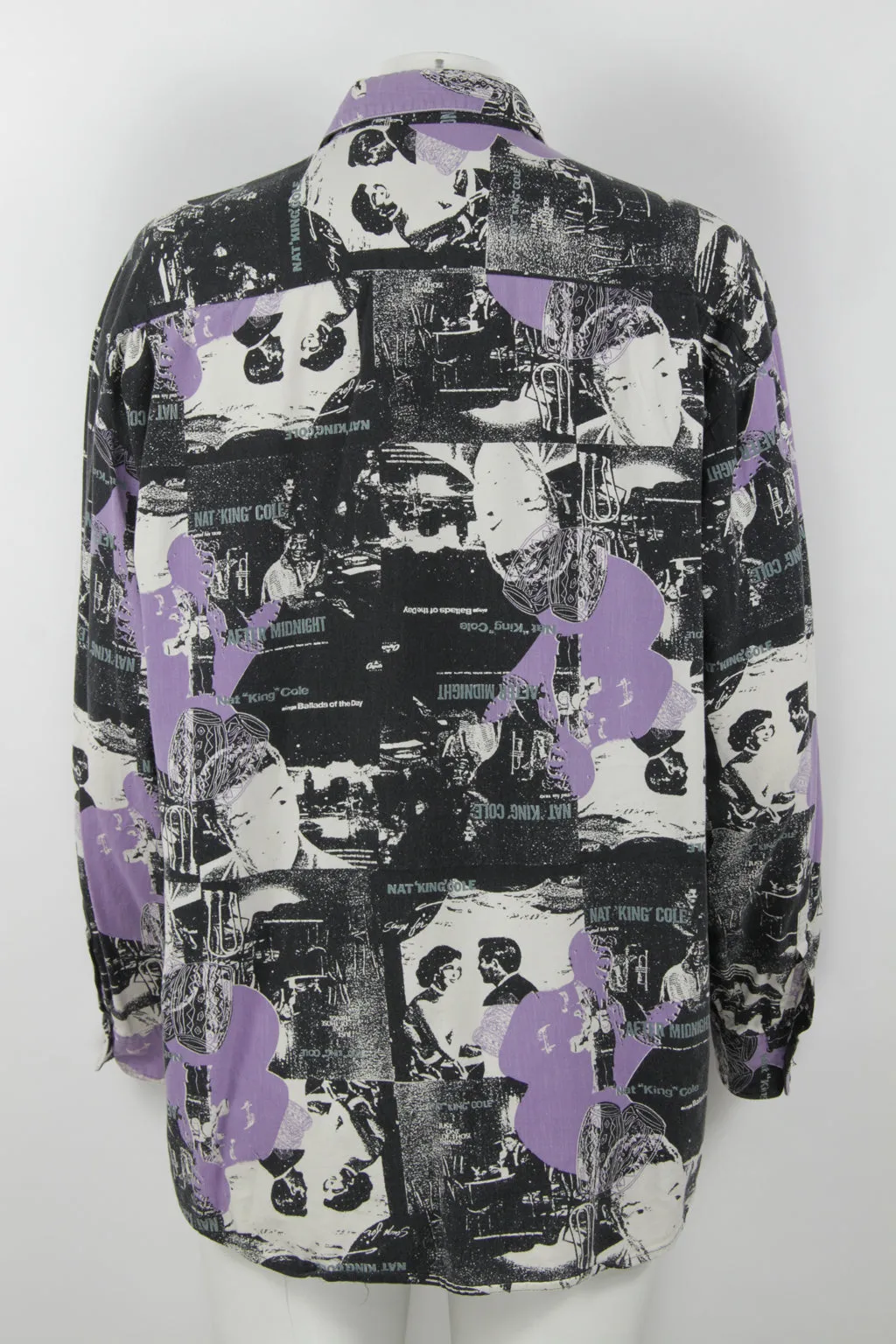 90s Long sleeve viscose shirt - Nat King Cole pattern - XL