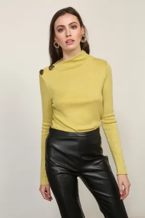 ADELYN KNIT MOCKNECK TOP WITH BUTTON DETAIL