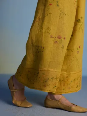 Ama Floral Printed Linen Pant - Ochre