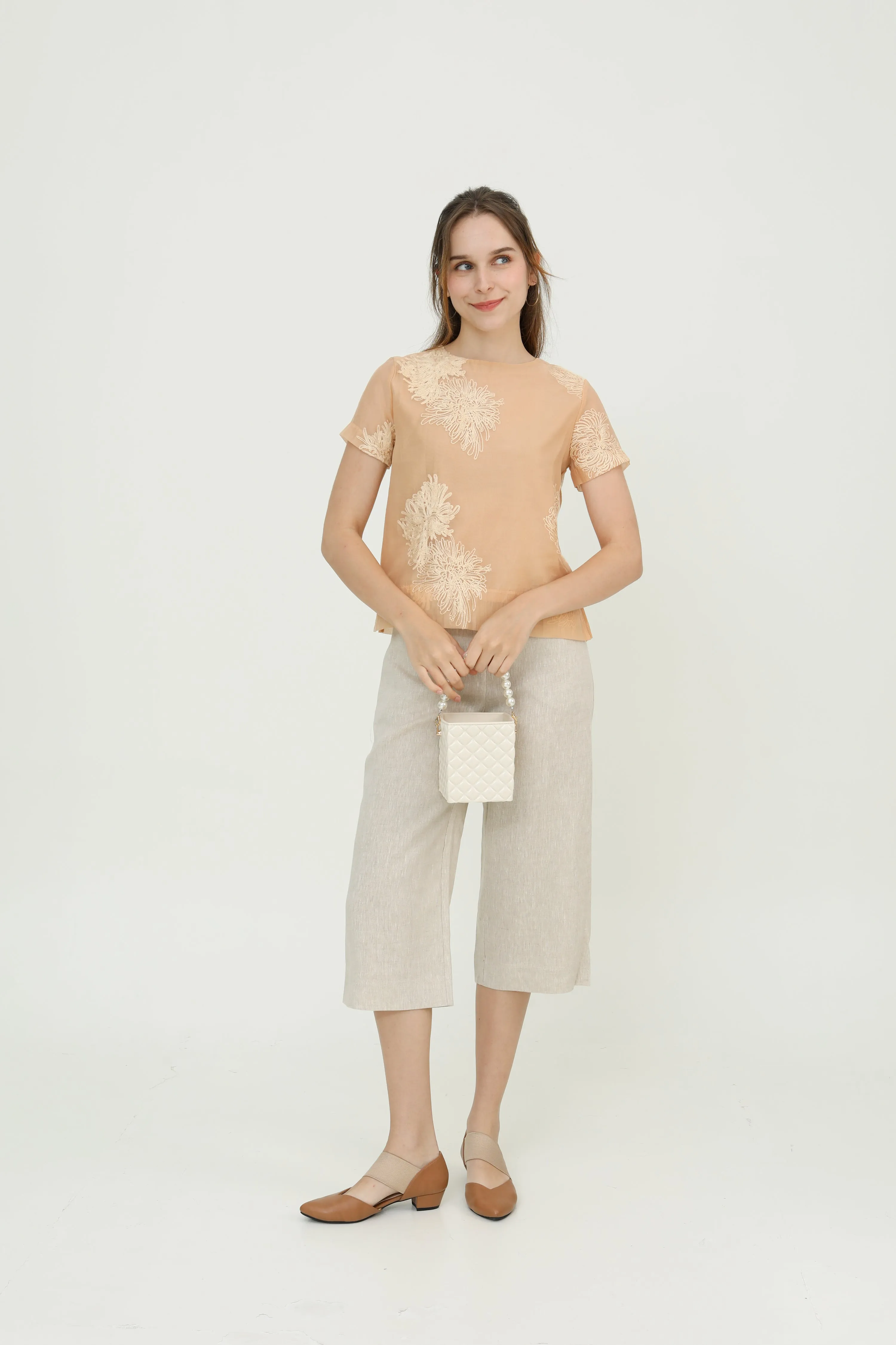 Beige Gold Chiffon Women Blouse