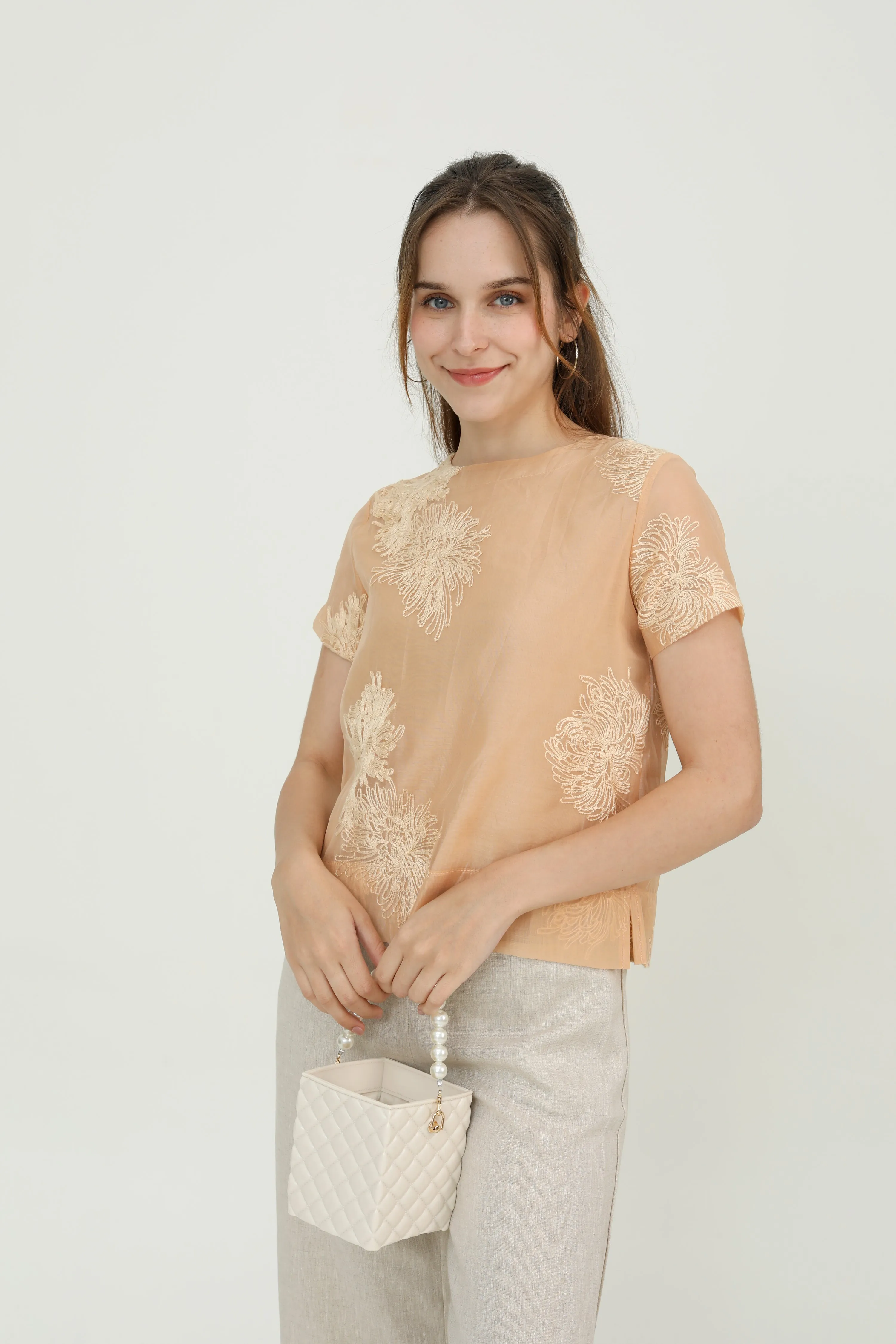 Beige Gold Chiffon Women Blouse