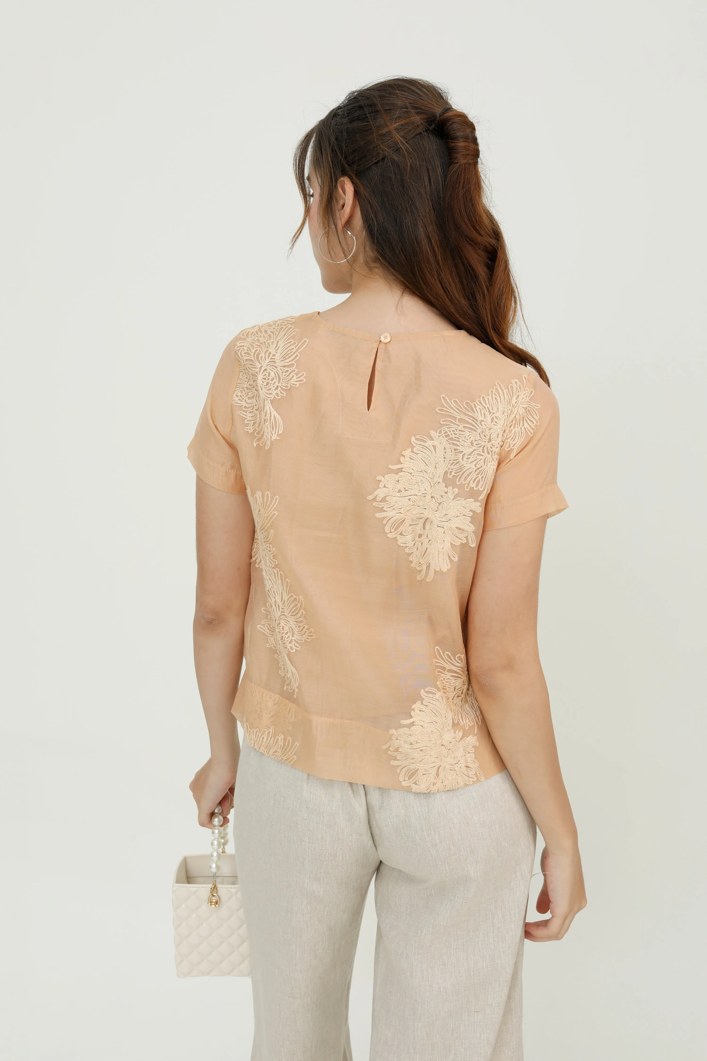 Beige Gold Chiffon Women Blouse