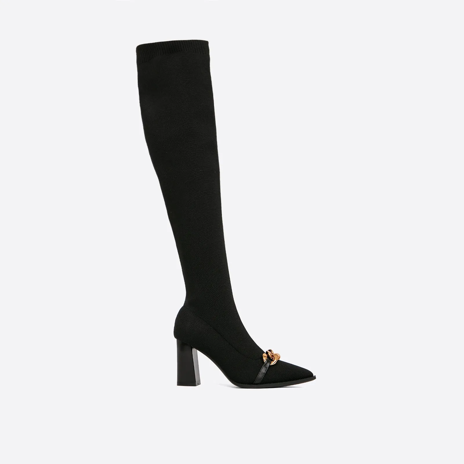 binfenxie- Women Chain Elegant Ladies Fly Knit High Boots