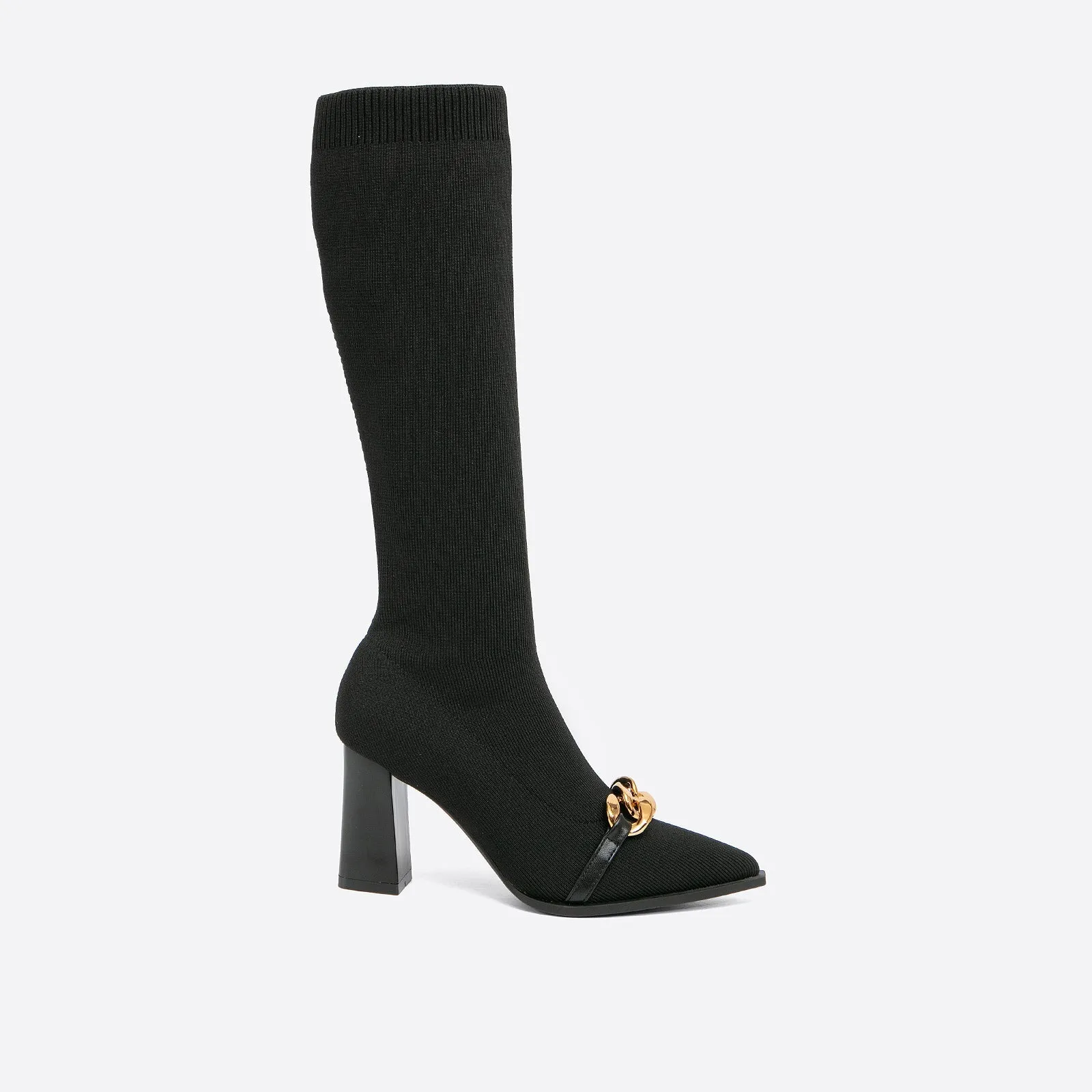 binfenxie- Women Chain Elegant Ladies Fly Knit High Boots