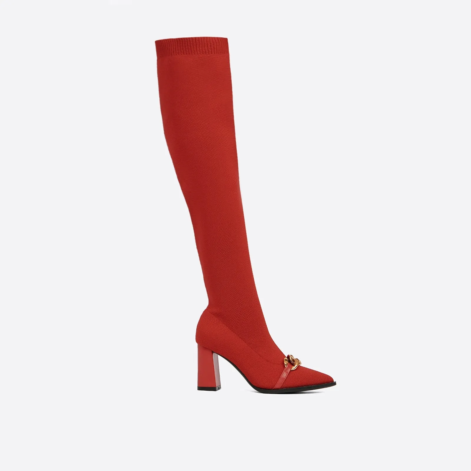 binfenxie- Women Chain Elegant Ladies Fly Knit High Boots
