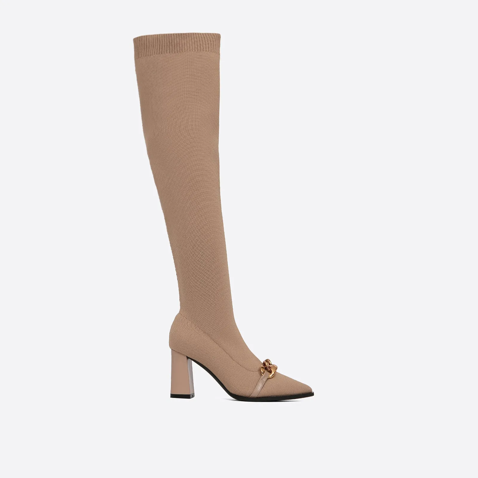 binfenxie- Women Chain Elegant Ladies Fly Knit High Boots