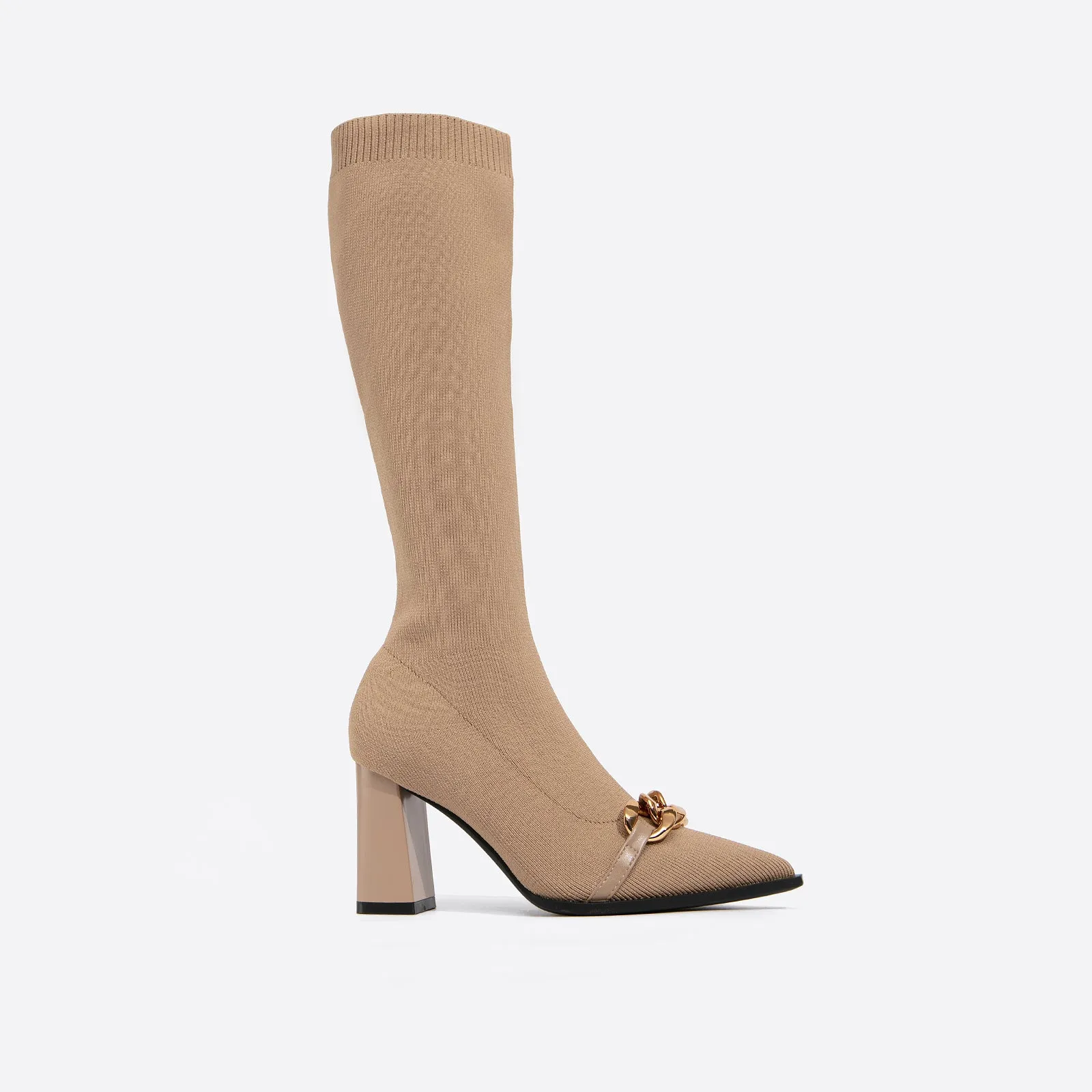 binfenxie- Women Chain Elegant Ladies Fly Knit High Boots