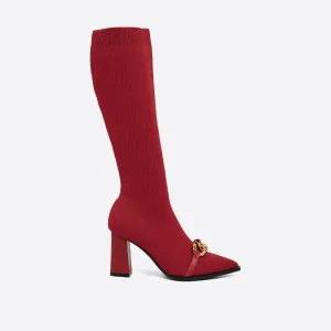binfenxie- Women Chain Elegant Ladies Fly Knit High Boots