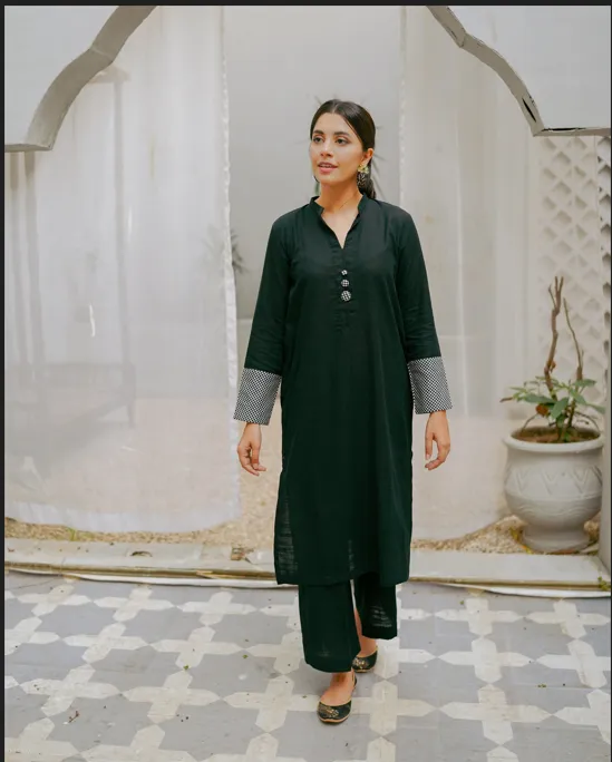 Black & Monochrome Khaddar Blocked Coord Set
