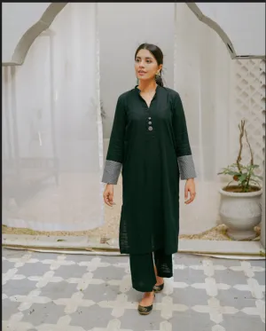 Black & Monochrome Khaddar Blocked Coord Set