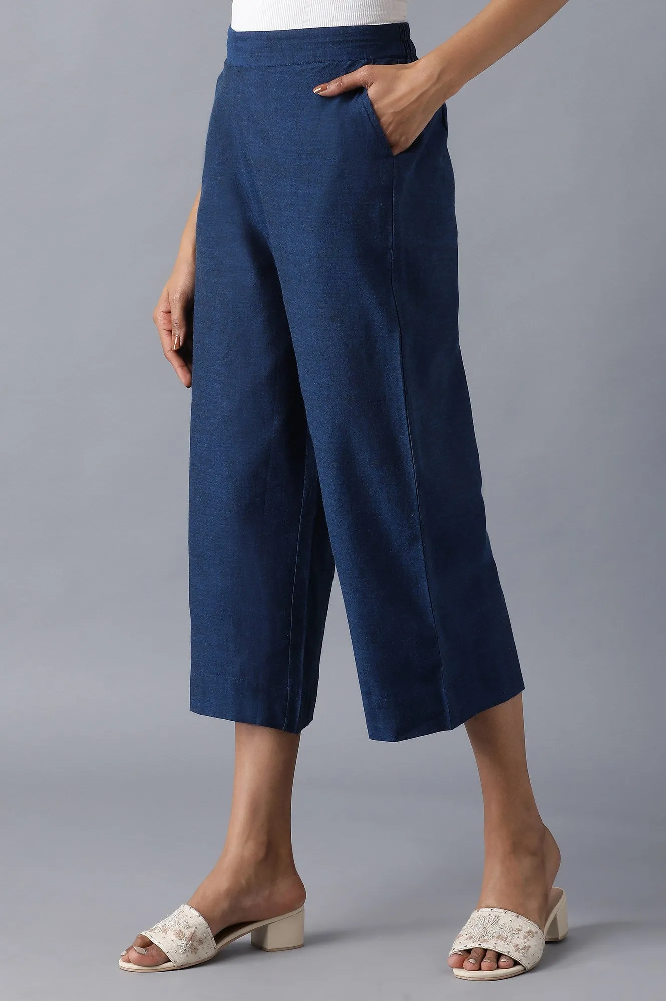 Blue 2Tone Cotton Solid Culotted