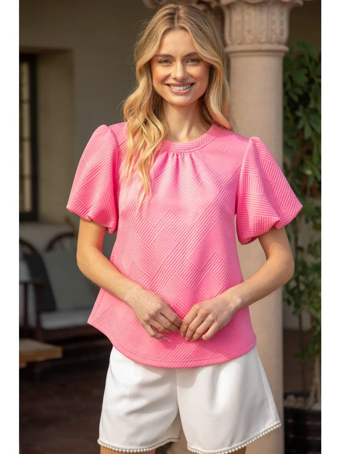 Bubble Short Sleeve Textured Knit Top