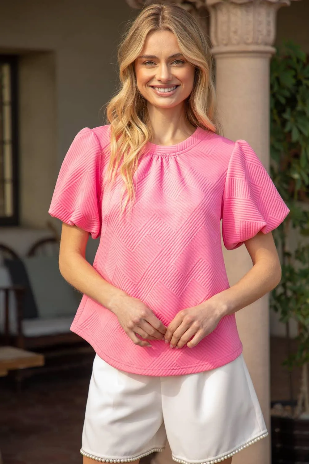 Bubble Short Sleeve Textured Knit Top
