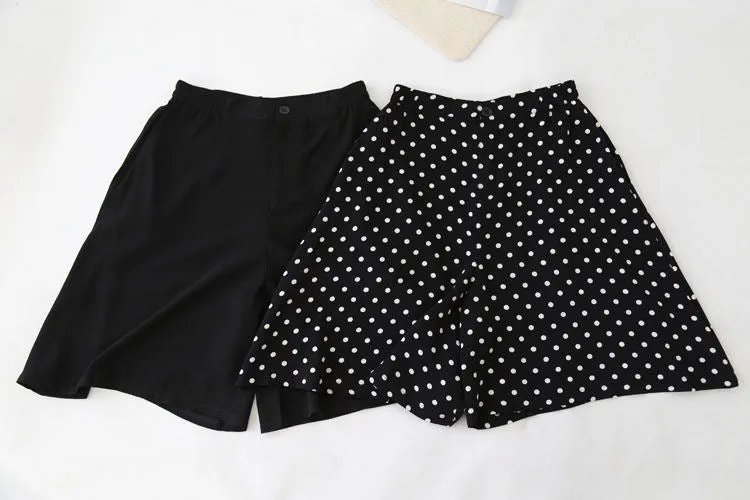 Chiffon Poker Dot Wide Leg Pants Culottes Women Elastic High Waist A-Line Bermuda Shorts Loose Slim Look Casual Shorts