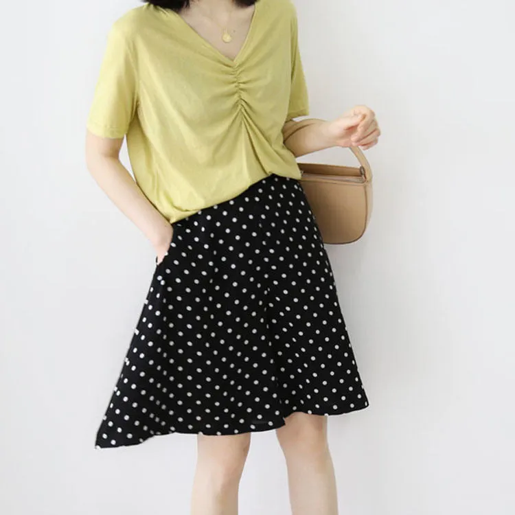 Chiffon Poker Dot Wide Leg Pants Culottes Women Elastic High Waist A-Line Bermuda Shorts Loose Slim Look Casual Shorts