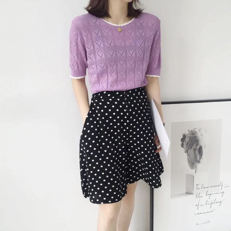 Chiffon Poker Dot Wide Leg Pants Culottes Women Elastic High Waist A-Line Bermuda Shorts Loose Slim Look Casual Shorts