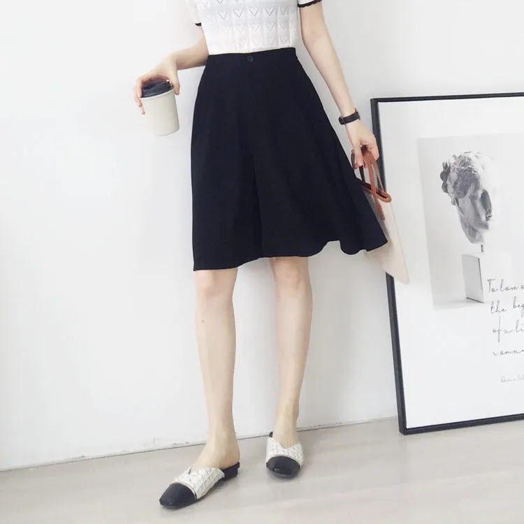 Chiffon Poker Dot Wide Leg Pants Culottes Women Elastic High Waist A-Line Bermuda Shorts Loose Slim Look Casual Shorts