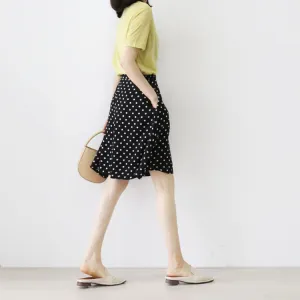 Chiffon Poker Dot Wide Leg Pants Culottes Women Elastic High Waist A-Line Bermuda Shorts Loose Slim Look Casual Shorts