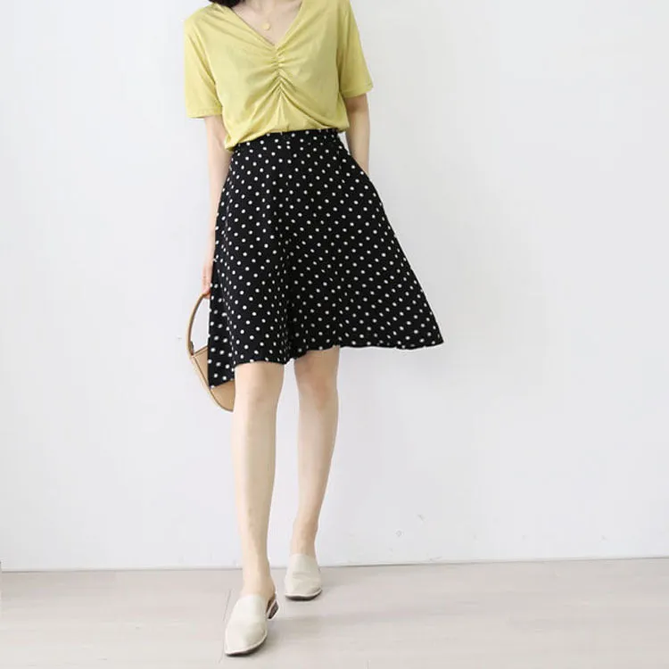 Chiffon Poker Dot Wide Leg Pants Culottes Women Elastic High Waist A-Line Bermuda Shorts Loose Slim Look Casual Shorts