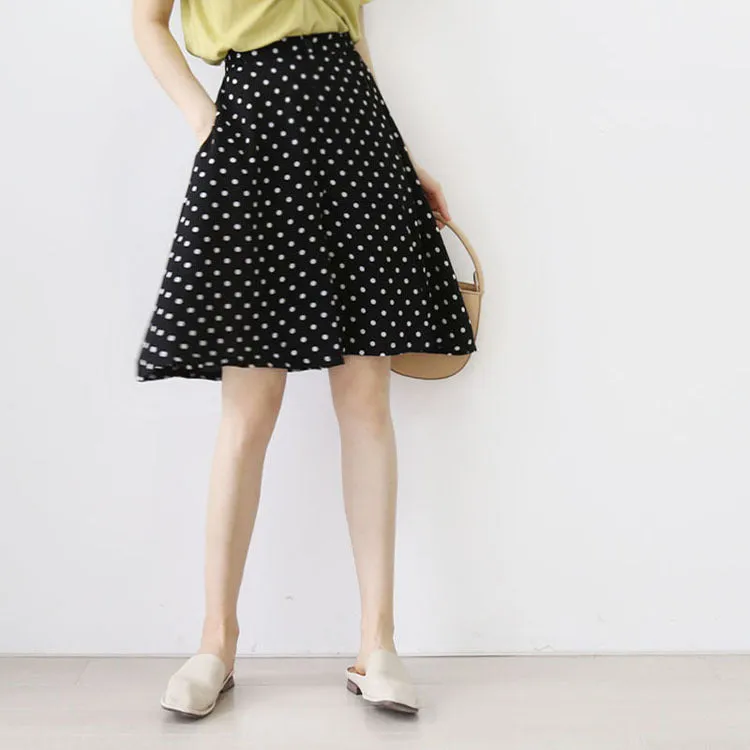 Chiffon Poker Dot Wide Leg Pants Culottes Women Elastic High Waist A-Line Bermuda Shorts Loose Slim Look Casual Shorts
