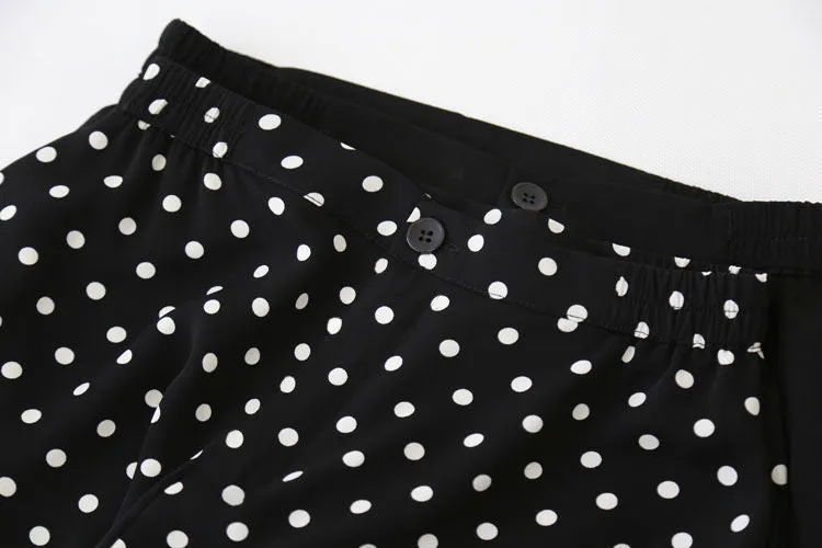 Chiffon Poker Dot Wide Leg Pants Culottes Women Elastic High Waist A-Line Bermuda Shorts Loose Slim Look Casual Shorts