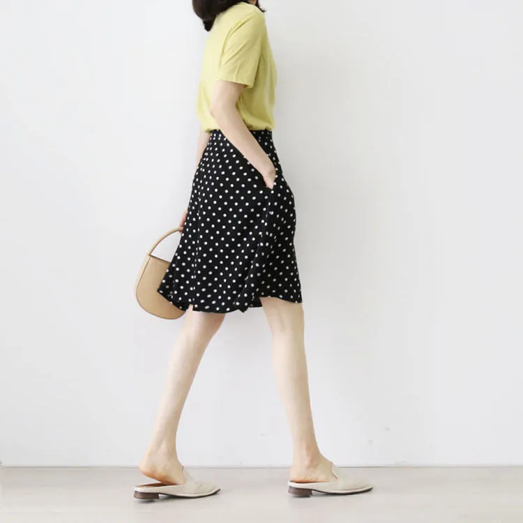 Chiffon Poker Dot Wide Leg Pants Culottes Women Elastic High Waist A-Line Bermuda Shorts Loose Slim Look Casual Shorts