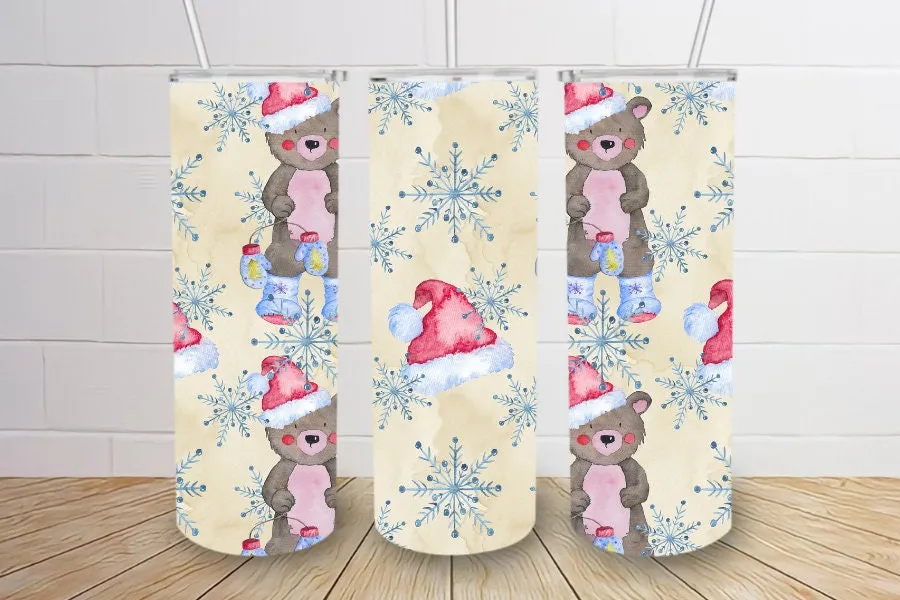 Christmas Teddy Bears and Snowflakes Tumbler