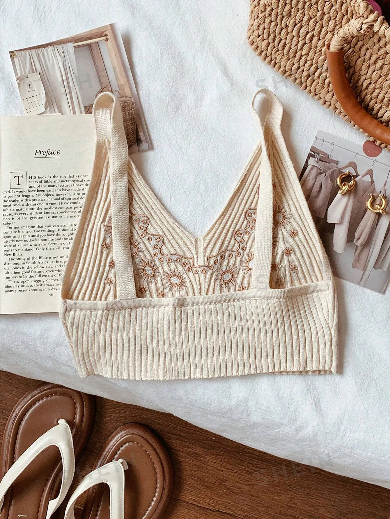 Comfortcana Summer Casual Sun Embroidery Vintage Knitted Crop Top