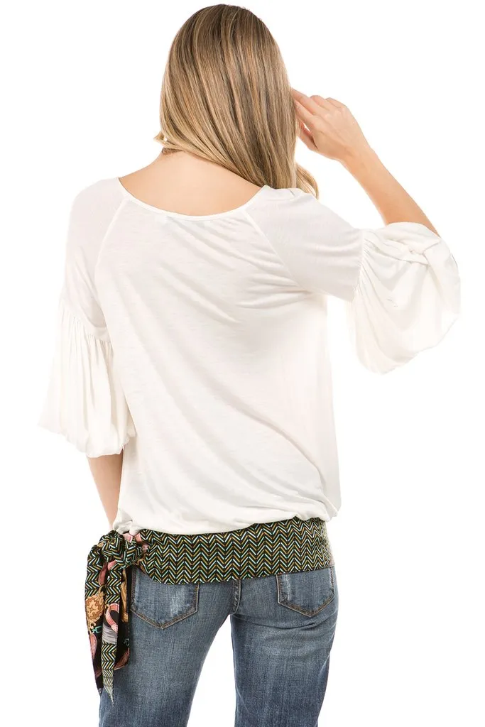 CORA BUBBLE SLEEVE TOP (IVORY)- VT2265