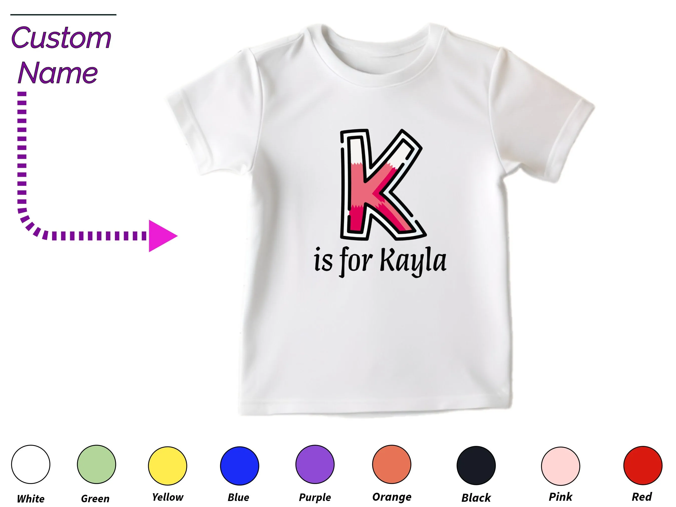 Custom Kids Tshirt Gift For Toddler Girls Custom your Initials K On Shirt