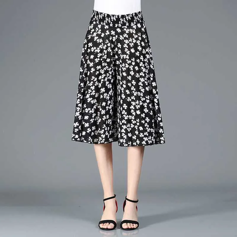 Dames culottes van chiffon met wijde pijpen en hoge elastische taille