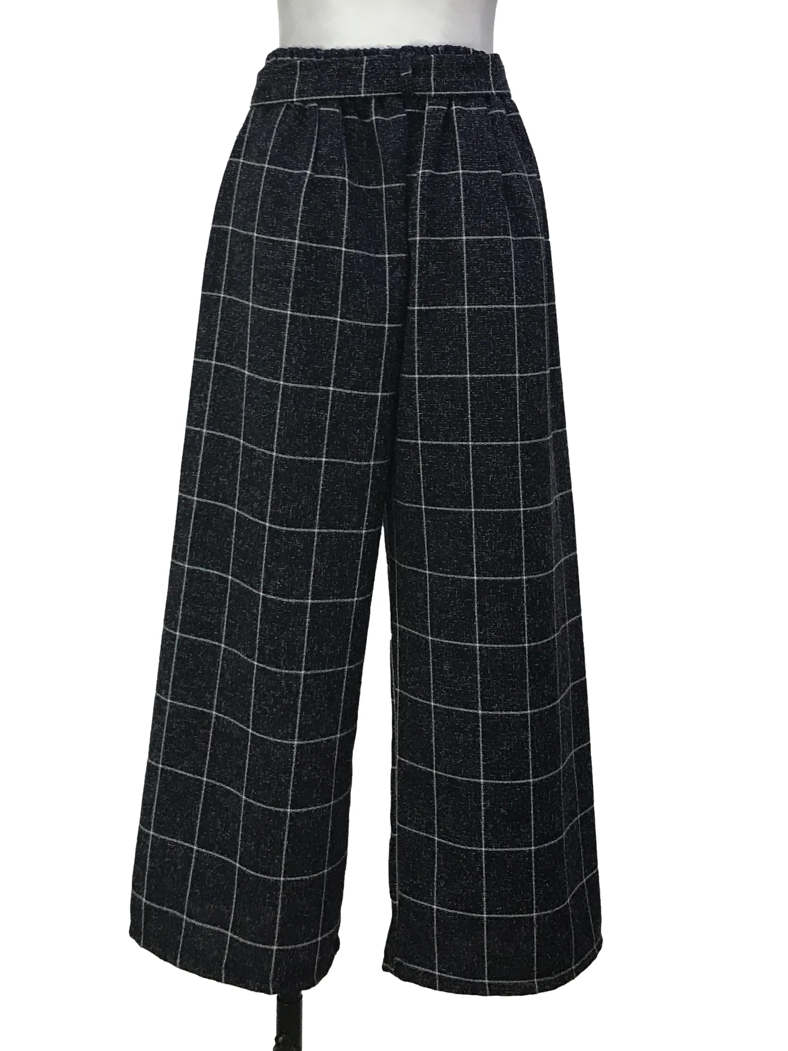 Dark Blue Grid Culottes