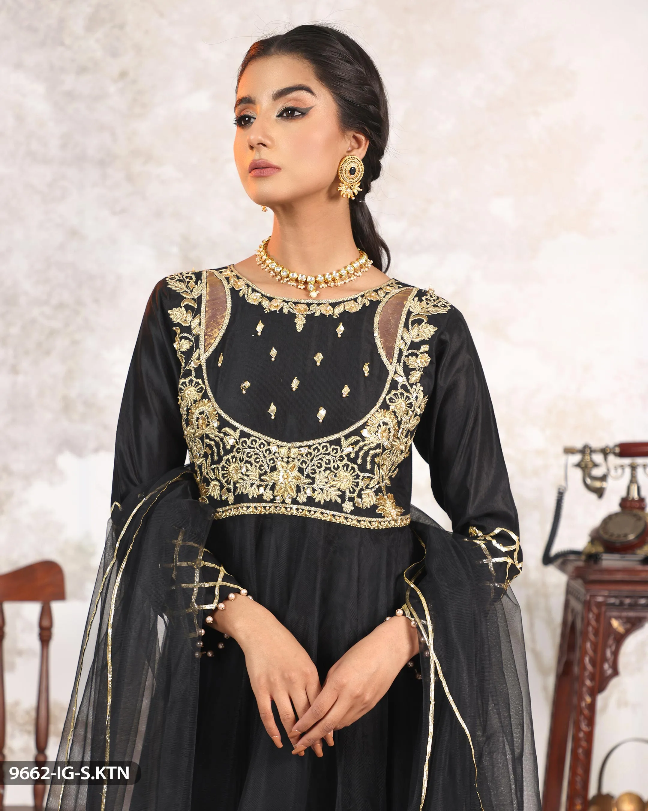 Embroidered Chambray Katan Frock| 9662-IG-S.KTN