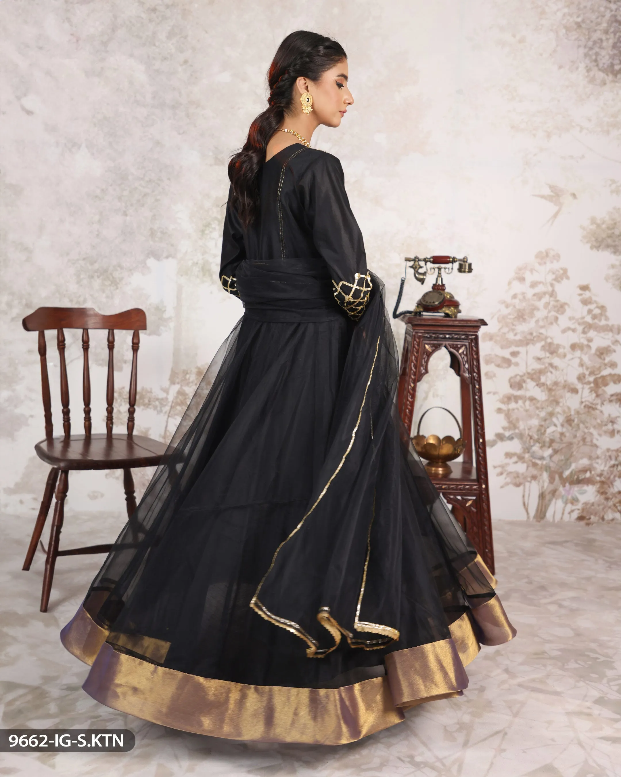 Embroidered Chambray Katan Frock| 9662-IG-S.KTN