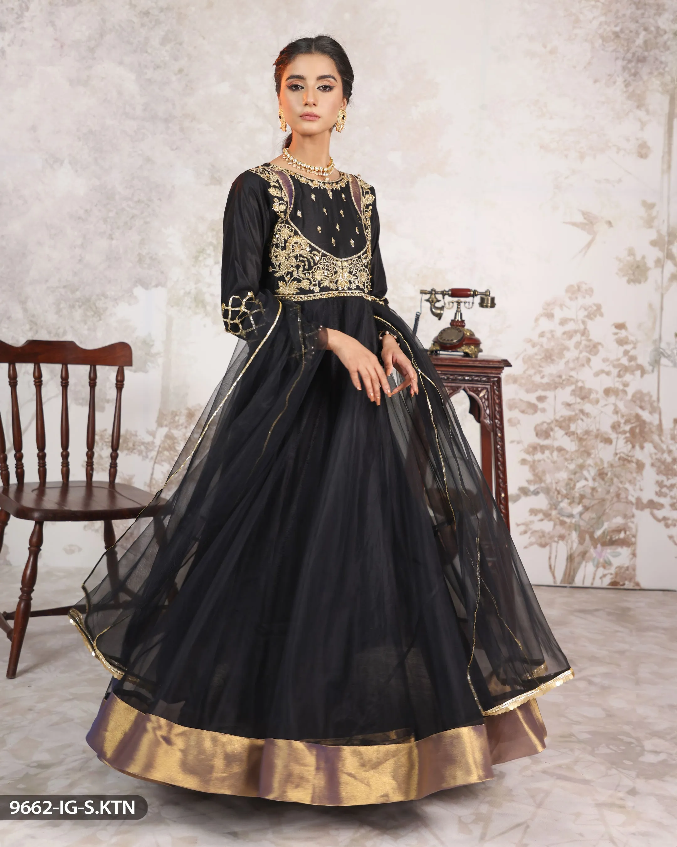 Embroidered Chambray Katan Frock| 9662-IG-S.KTN