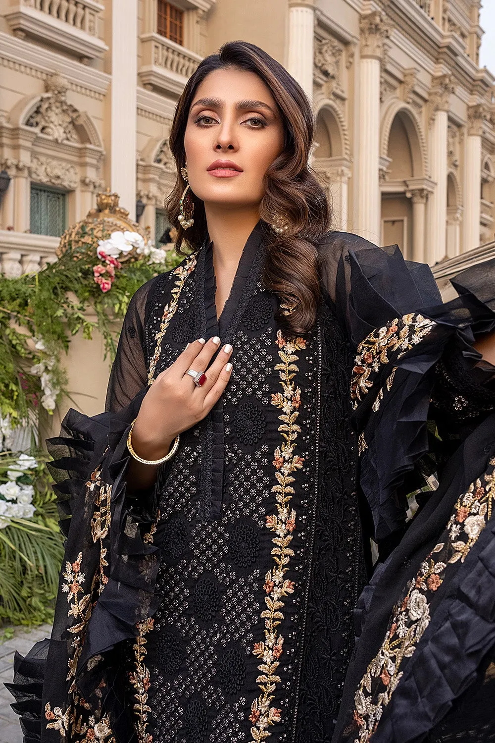 Fancy Pakistani Chiffon Dress in Black Shade #PF412