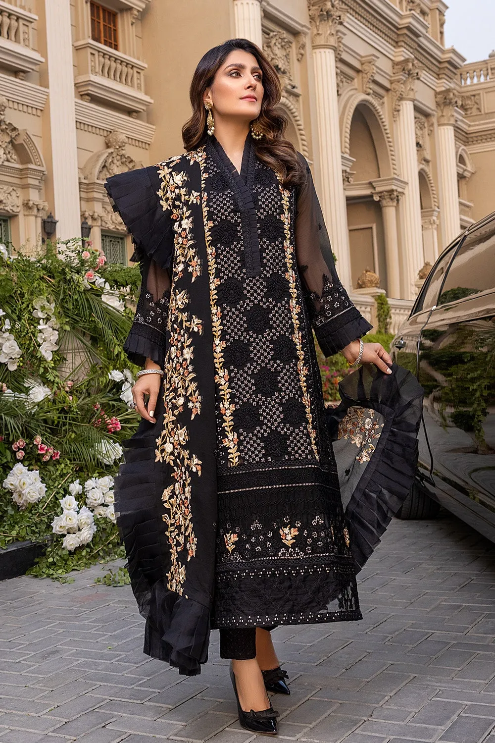 Fancy Pakistani Chiffon Dress in Black Shade #PF412