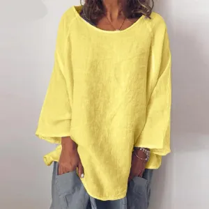 Fashion Women Long Sleeve Blouse Solid Cotton Linen Shirt Autumn Blusas Femininas Basic Tops Robe Loose Chemise Tunic