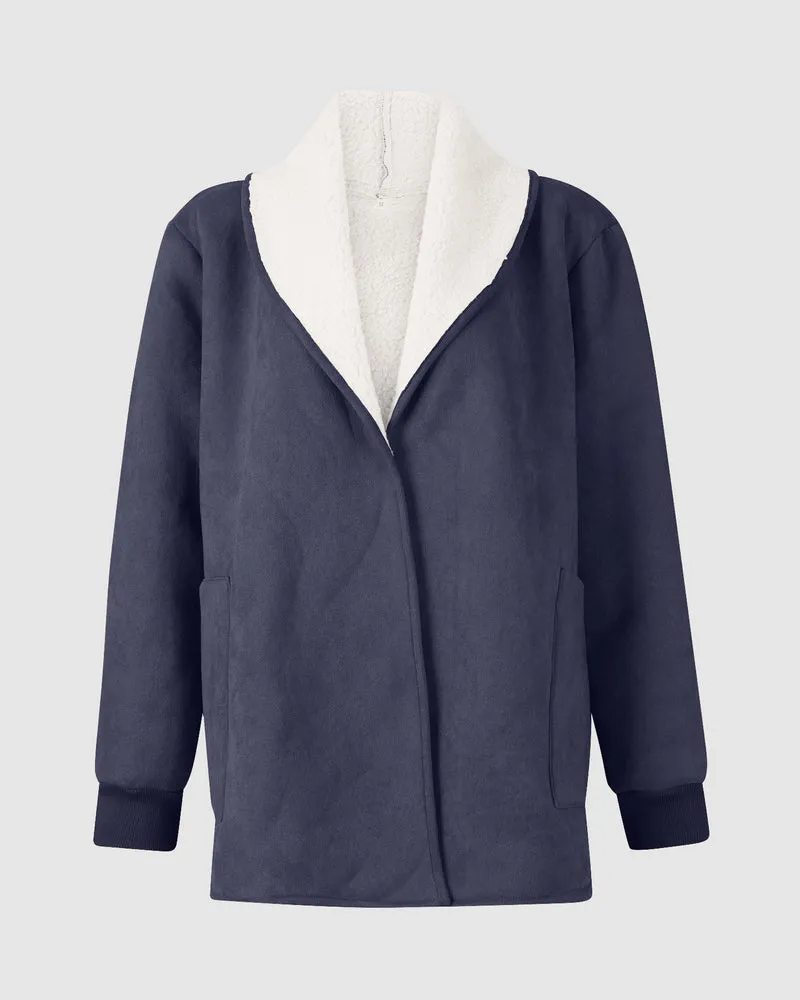 Fleece Long Sleeve Warm Teddy Coat Lapel Cardigan With Pocket