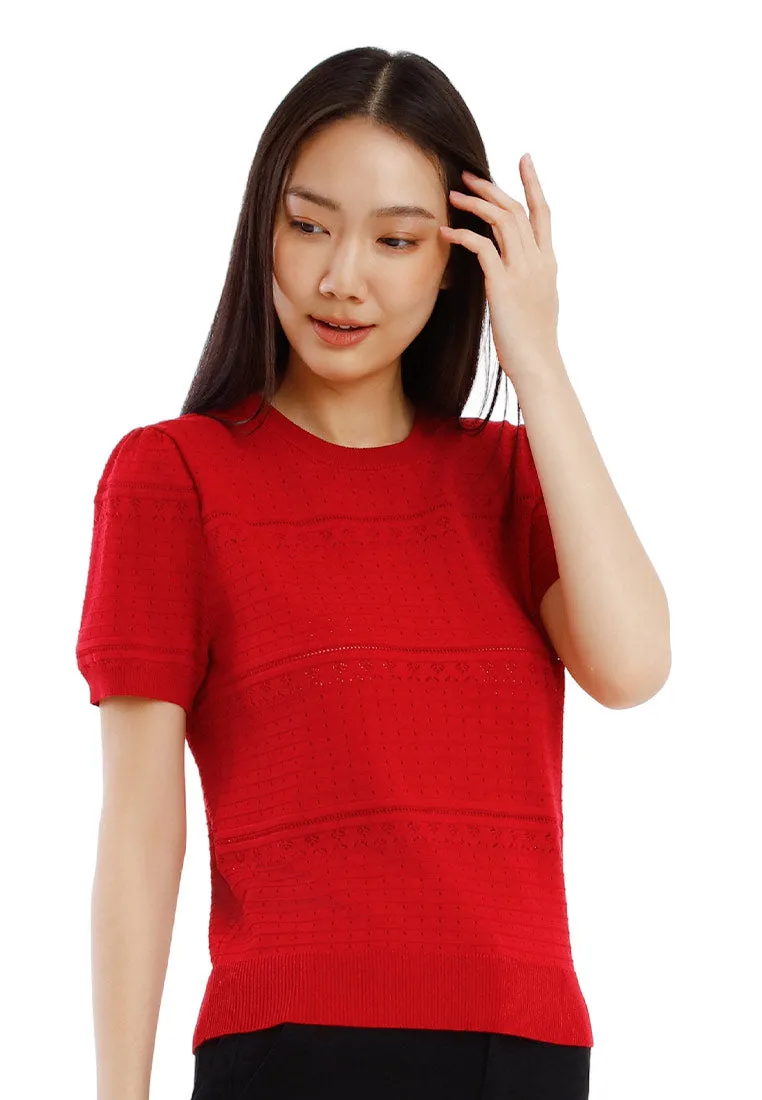 Forest Ladies Knit Top Women Short Sleeve Pointelle Knit Top - 822498