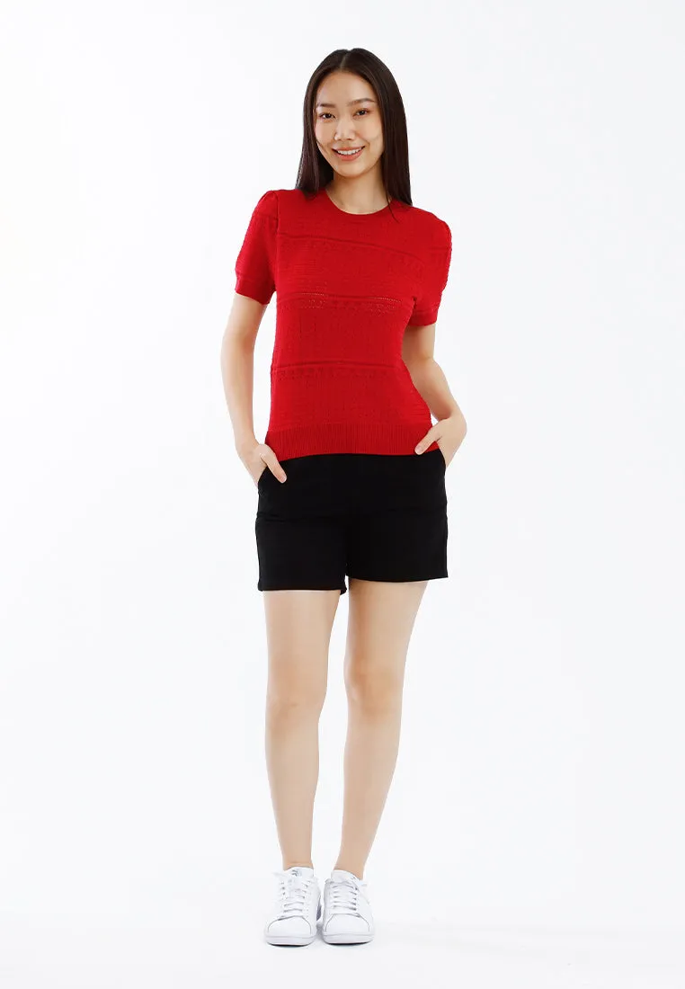 Forest Ladies Knit Top Women Short Sleeve Pointelle Knit Top - 822498