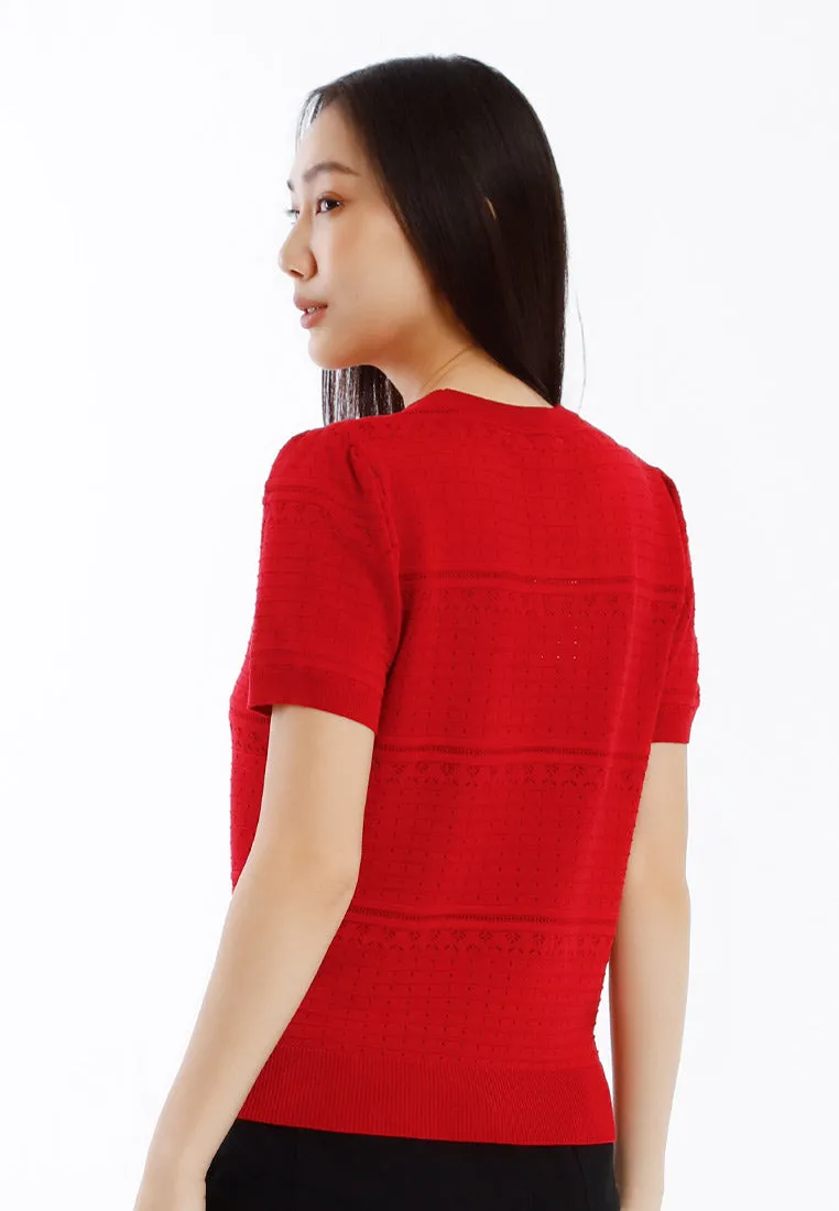 Forest Ladies Knit Top Women Short Sleeve Pointelle Knit Top - 822498