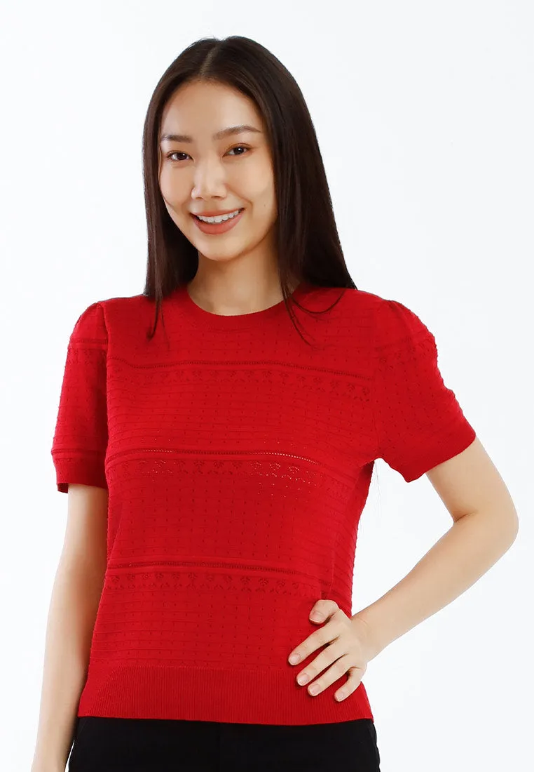 Forest Ladies Knit Top Women Short Sleeve Pointelle Knit Top - 822498
